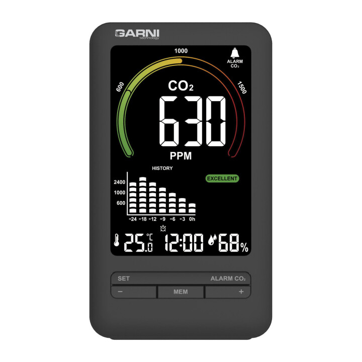 meteostanice - Špičkový měřič CO2 model GARNI 206 OneCare se švýcarským čidlem SENSIRION